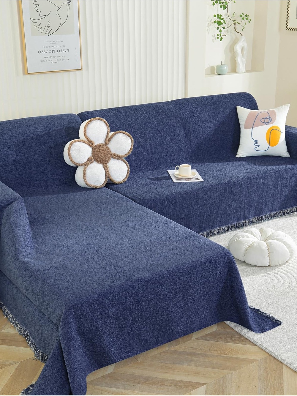 Classic Navy Slipcover Throw for Sectional Sofa - Home Accents